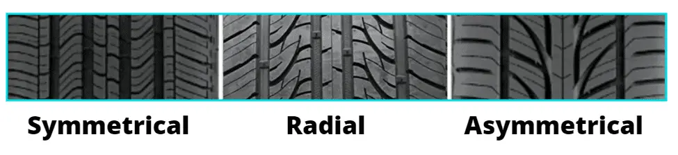 Symmetrical, radial, & asymmetrical tire tread patterns