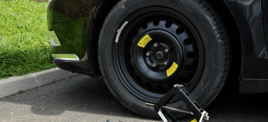 Full spare tire on car